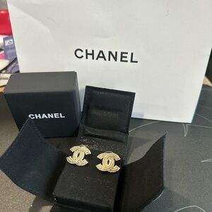 CHANEL Gold Logo Earrings